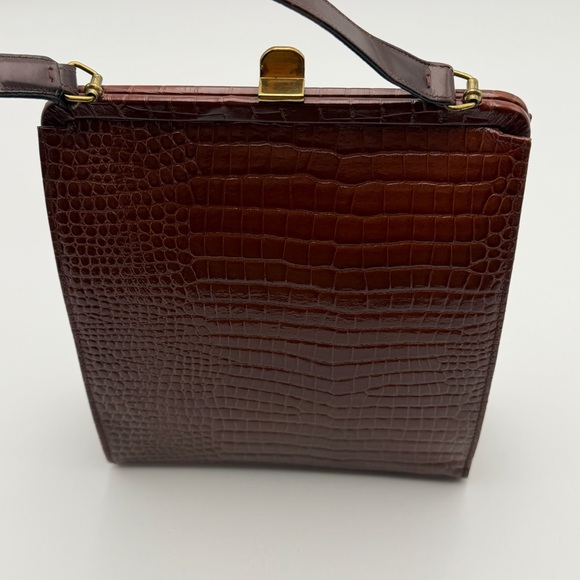 Vintage Lennox Bags Faux Crocodile Print Clasp Handbag 1950s 1960s - Picture 5 of 16